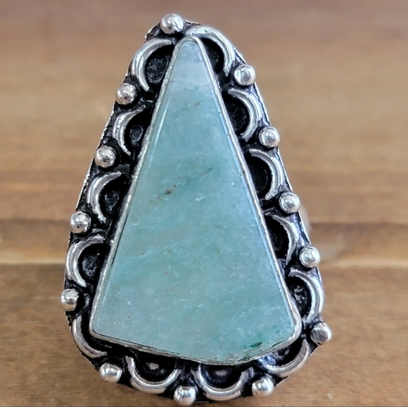 Vintage Jewelry - Indian Green Moonstone Gemstone Silver Ring Women Size 5.5 Jewelry Bohemian New